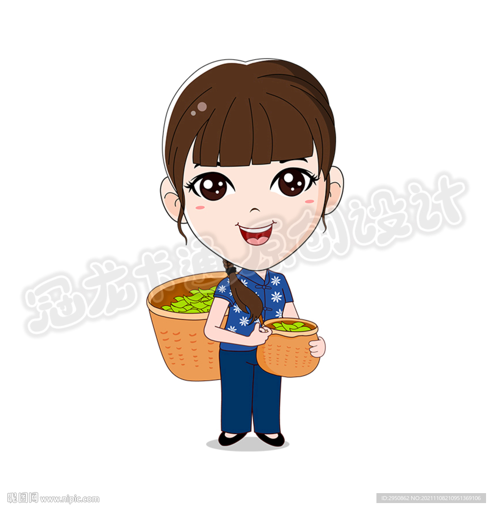 卡通采茶女矢量图