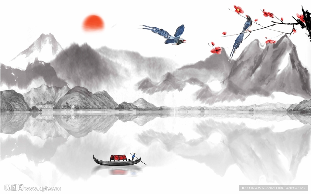 新中式山水背景墙