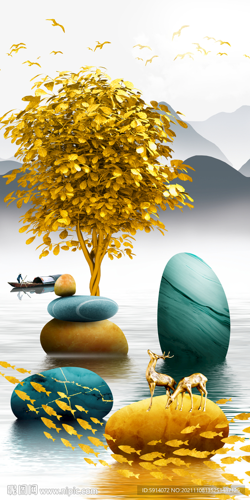 装饰画 晶瓷画 石头麋鹿