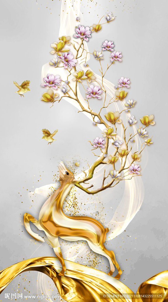 装饰画 晶瓷画 麋鹿