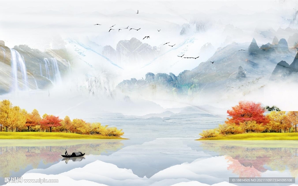 高山流水电视背景墙