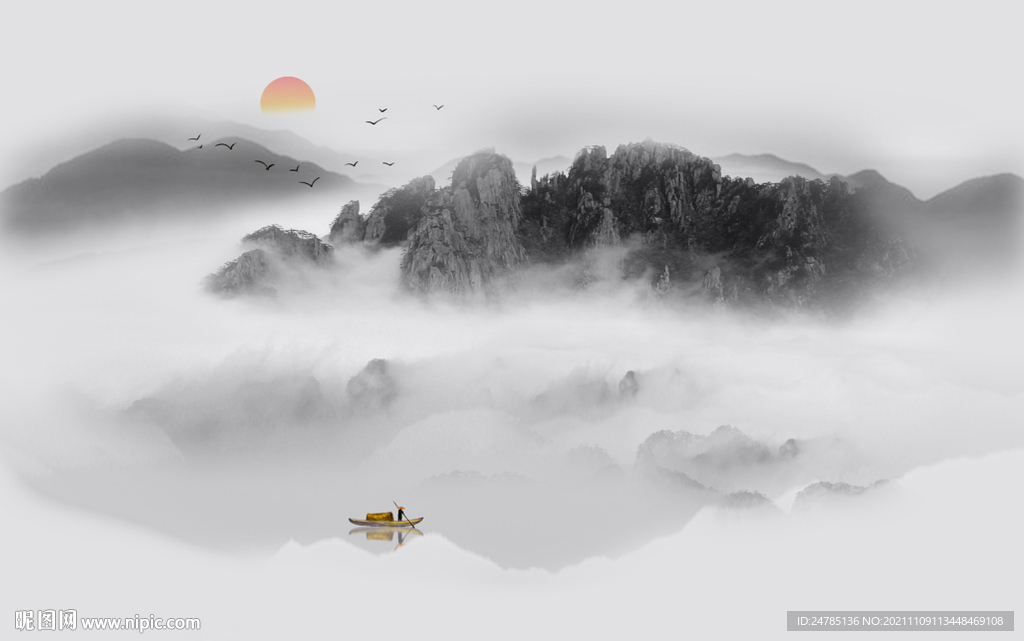 中式意境山水画背景墙