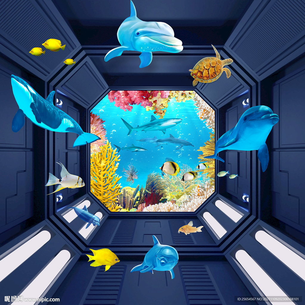 唯美海豚海底世界3D地画