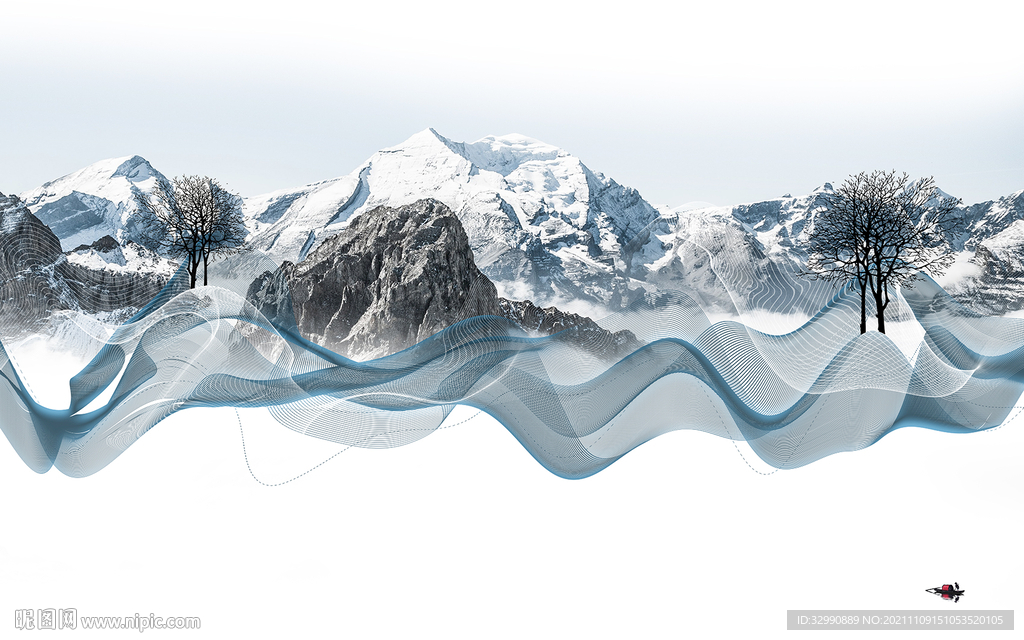 简约高清山水墙画 TIF分层