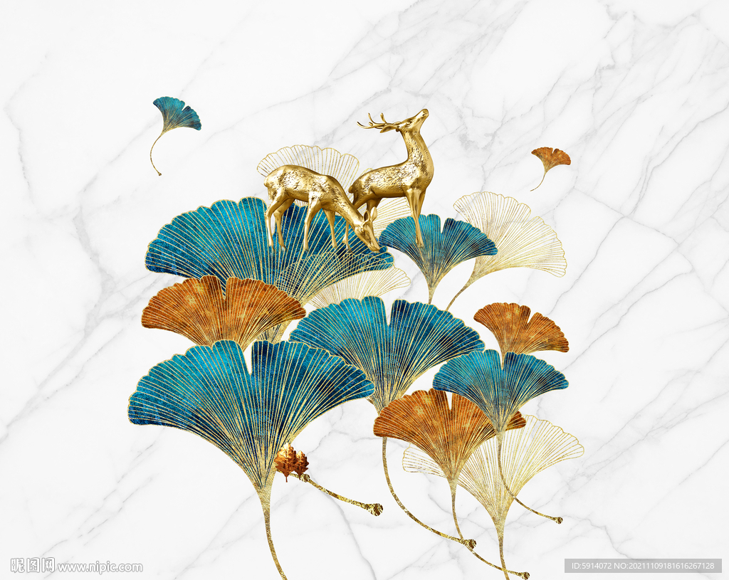 装饰画 晶瓷画 大理石纹 杏叶