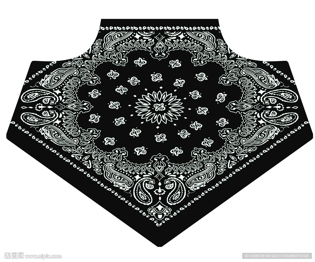 定位方巾数码印花腰果花样