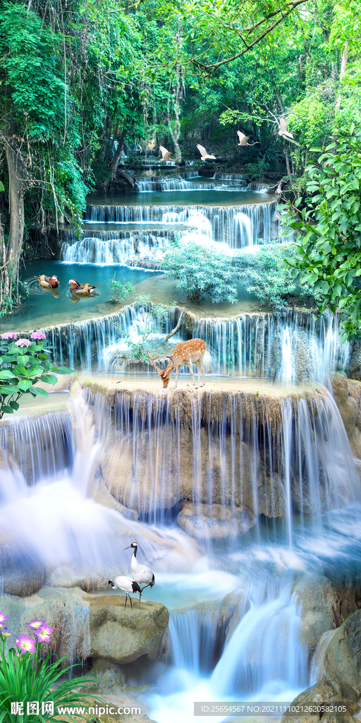 流水生财瀑布风景玄关