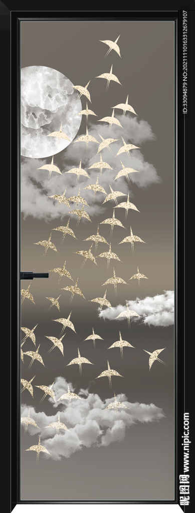 高清分层透明底平开门玻璃打印图