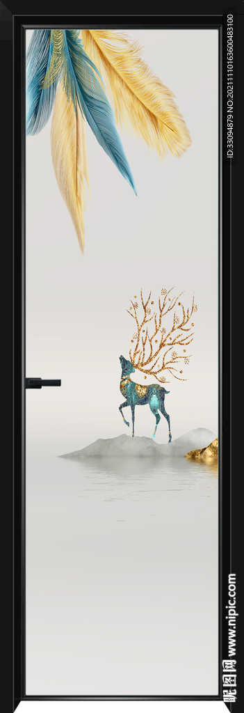 高清分层透明底平开门玻璃打印图