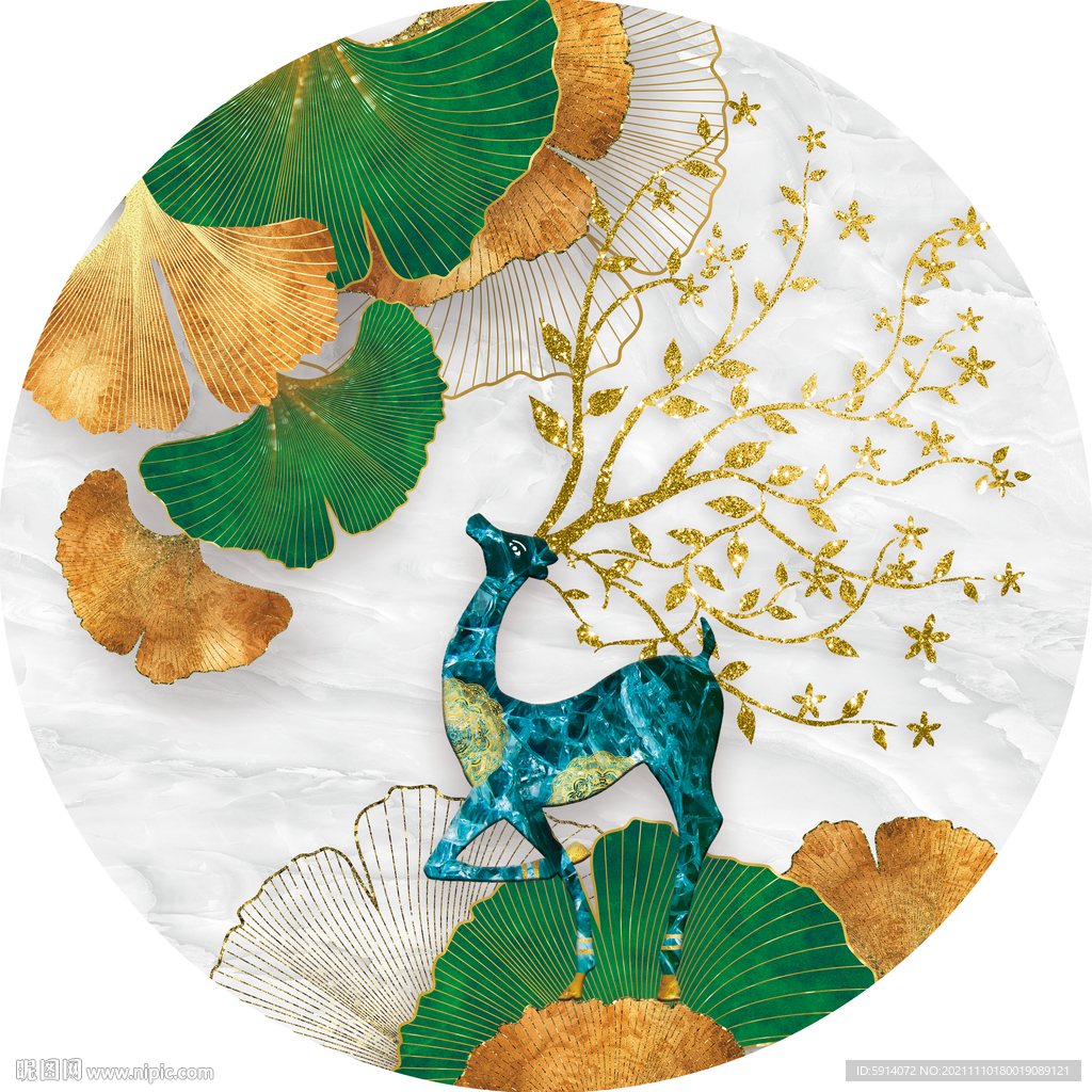 装饰画 晶瓷画 杏叶麋鹿