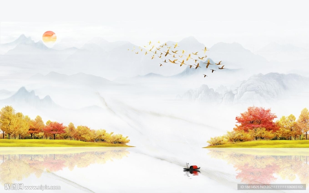 新中式山水电视背景墙