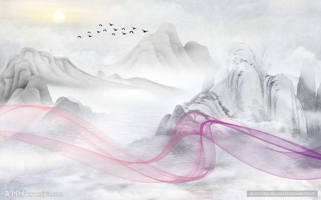 简约山水新中式背景墙