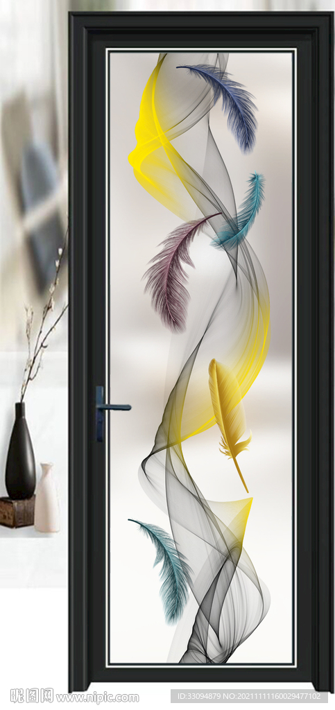 高清分层透明底平开门玻璃打印图