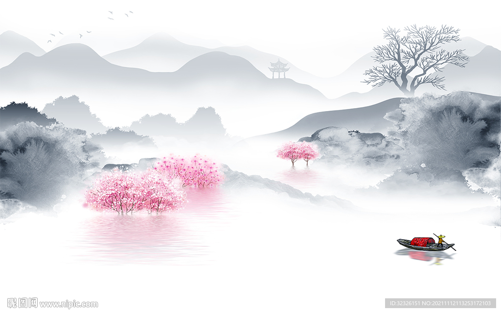 意境客厅山水背景 tif分层