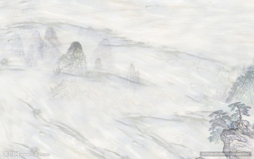 新中式水墨石纹山水背景墙