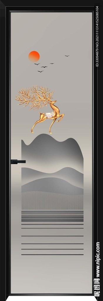 高清分层透明底平开门玻璃打印图