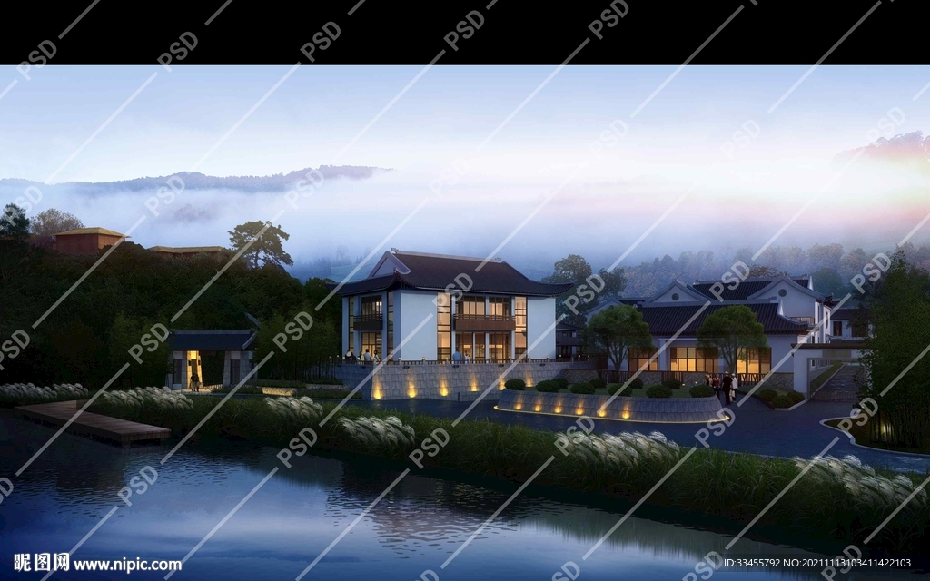 意境古建夜景