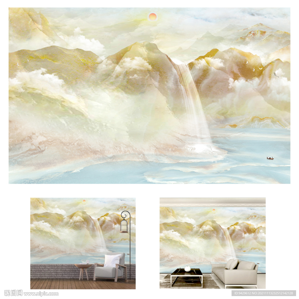 背靠金山一帆风顺八方来财大理石