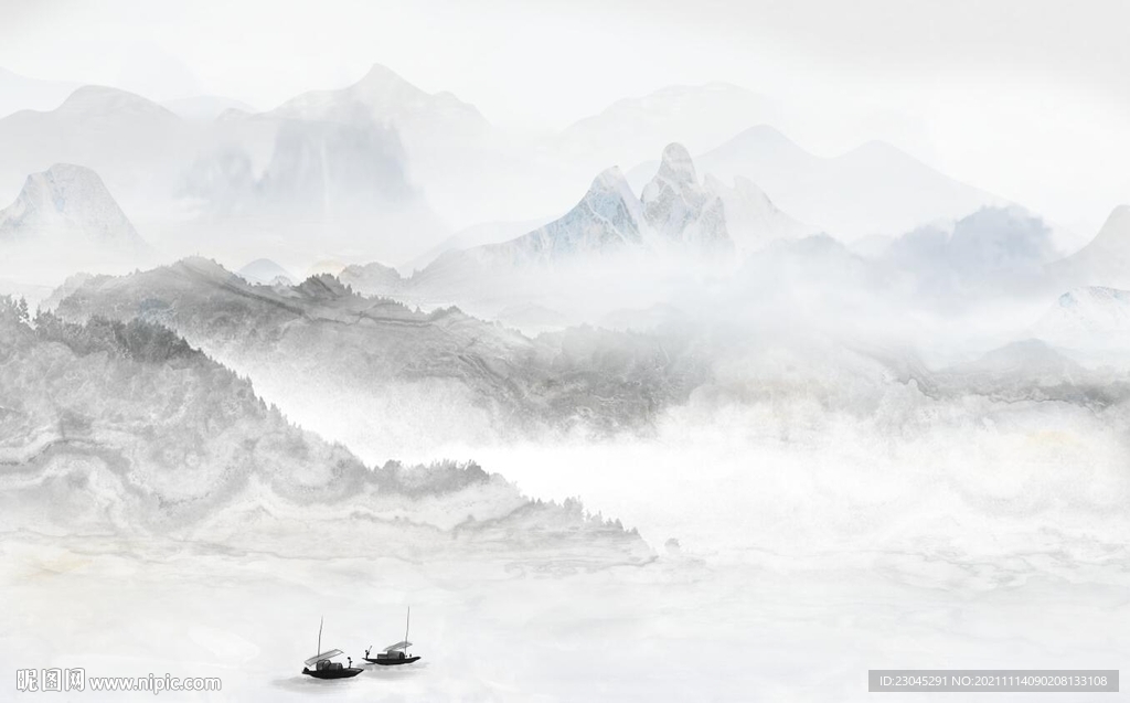 简约山水新中式背景墙