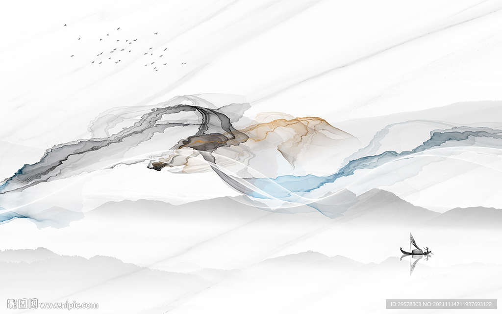 爵士白风景山水墙画 TIF分层