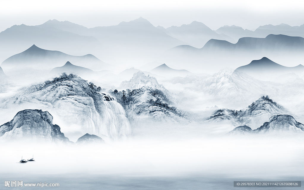 中式 风景山水墙画 TIF分层