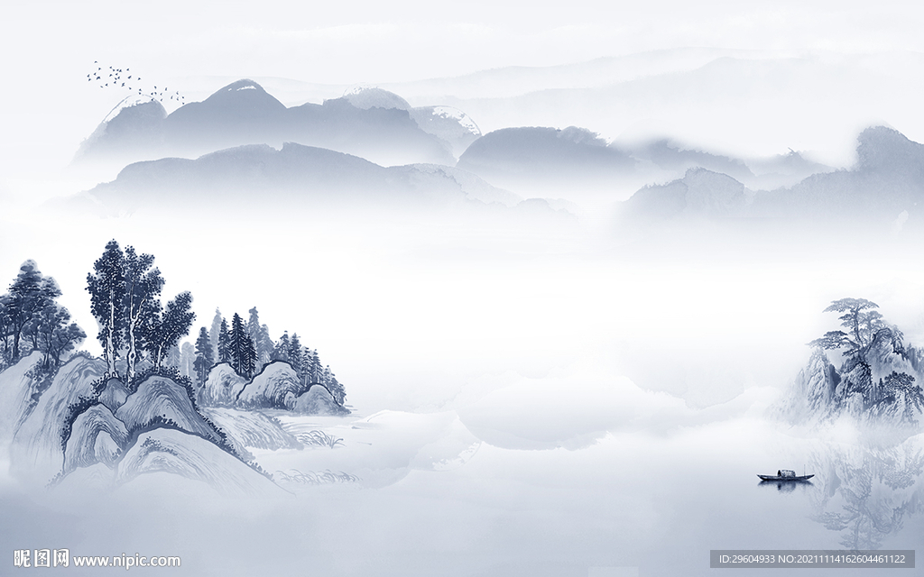 简约 新山水背景画 tif分层