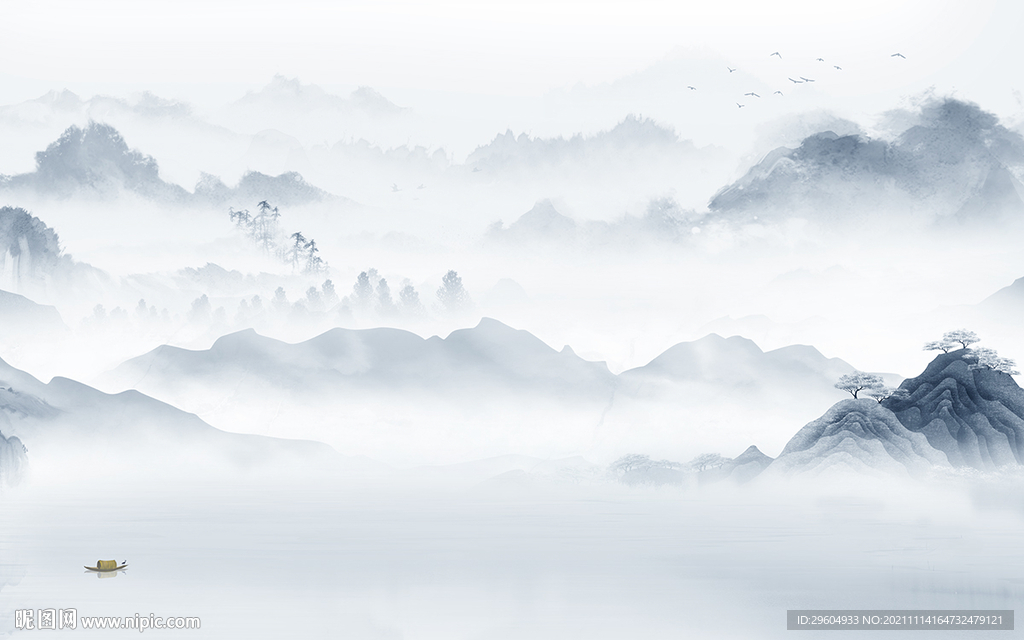 中式新山水背景画 tif分层