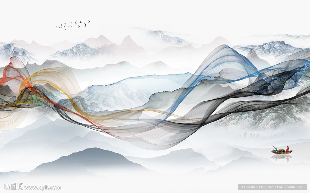 高档 新山水背景画 tif分层