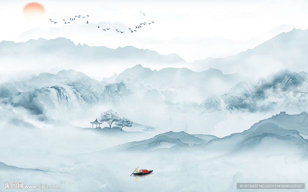 高档 山水客厅墙画 TIF分层