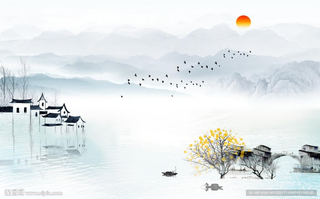 新中式山水背景墙