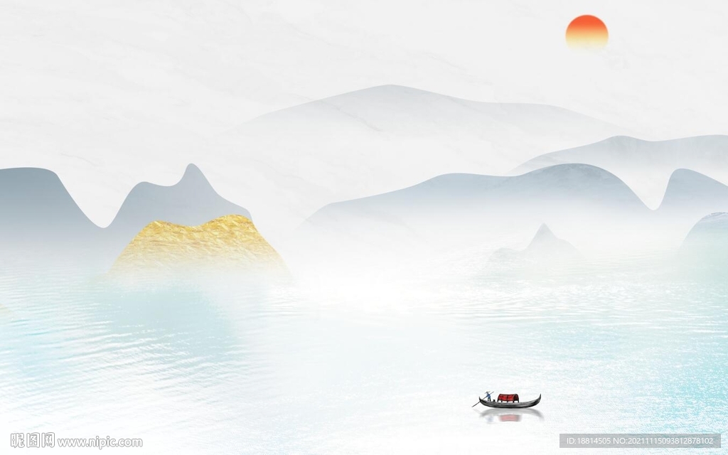 海天一色新中式背景墙