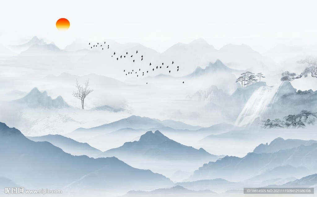 高山流水新中式背景墙