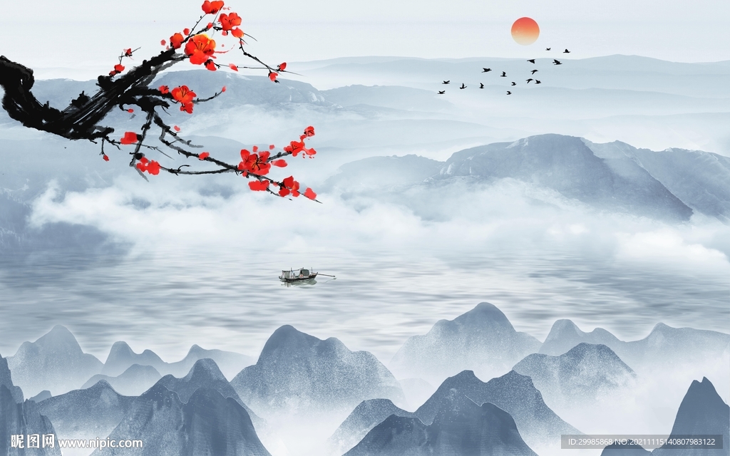 人气 简约山水墙画 TIF分层
