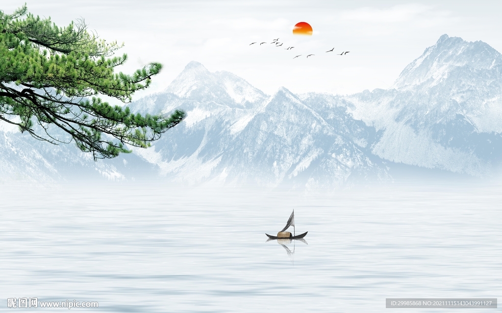 高档 简约山水墙画 TIF分层