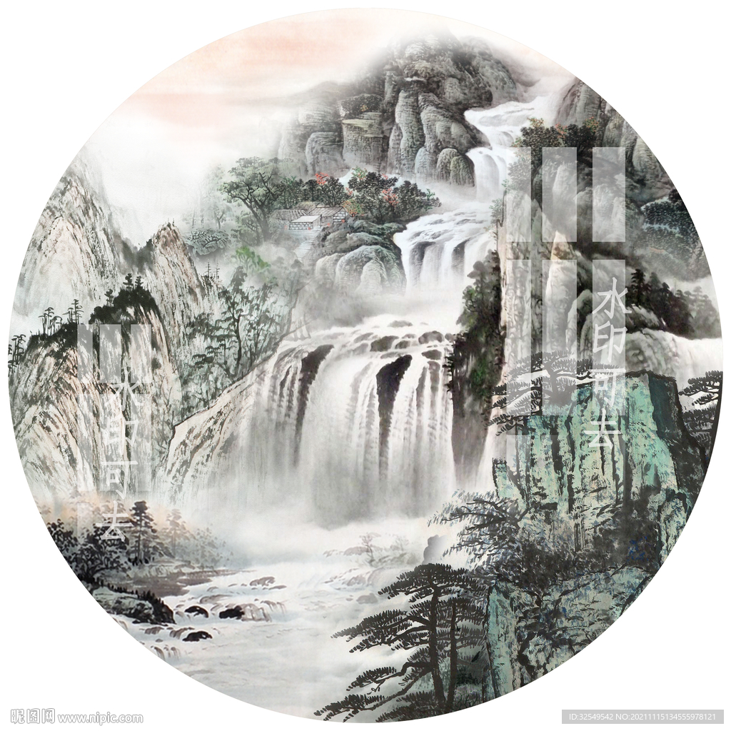 圆框山水装饰画
