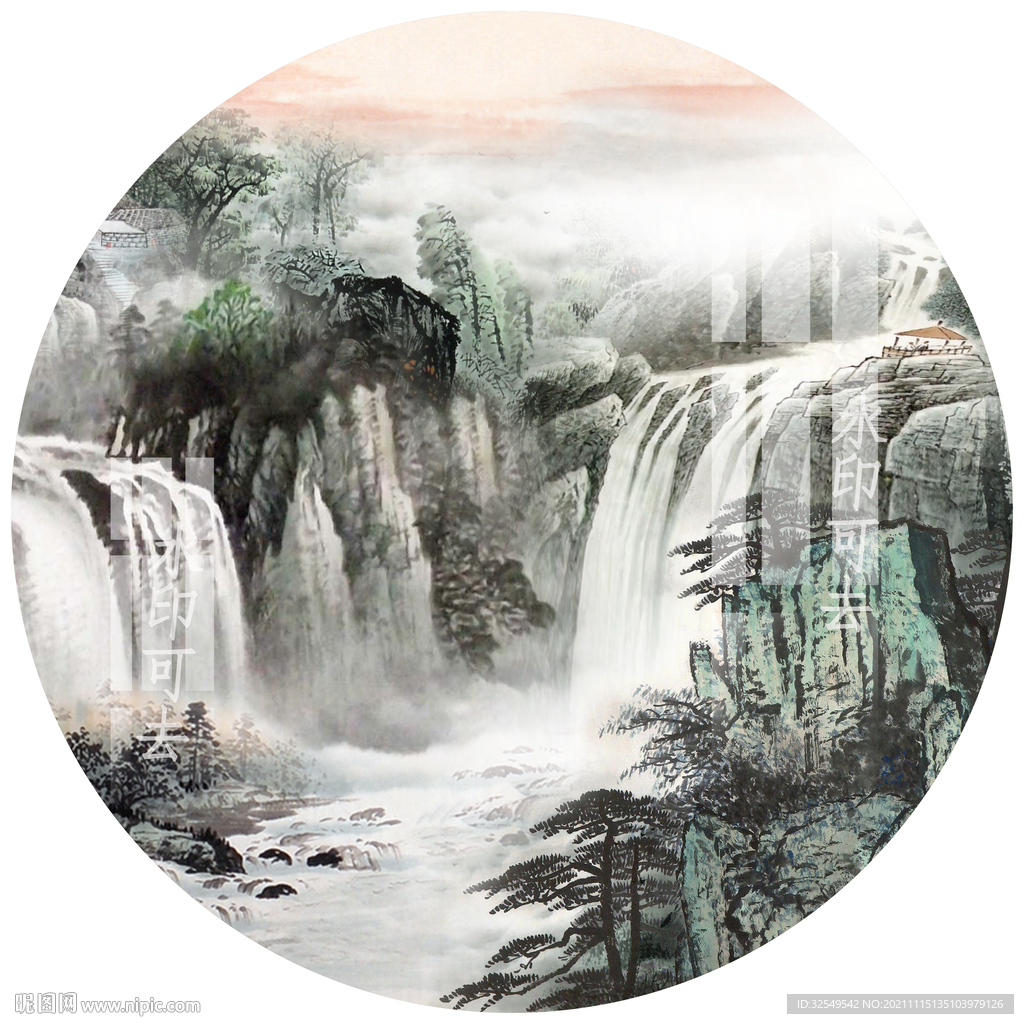 圆框山水装饰画