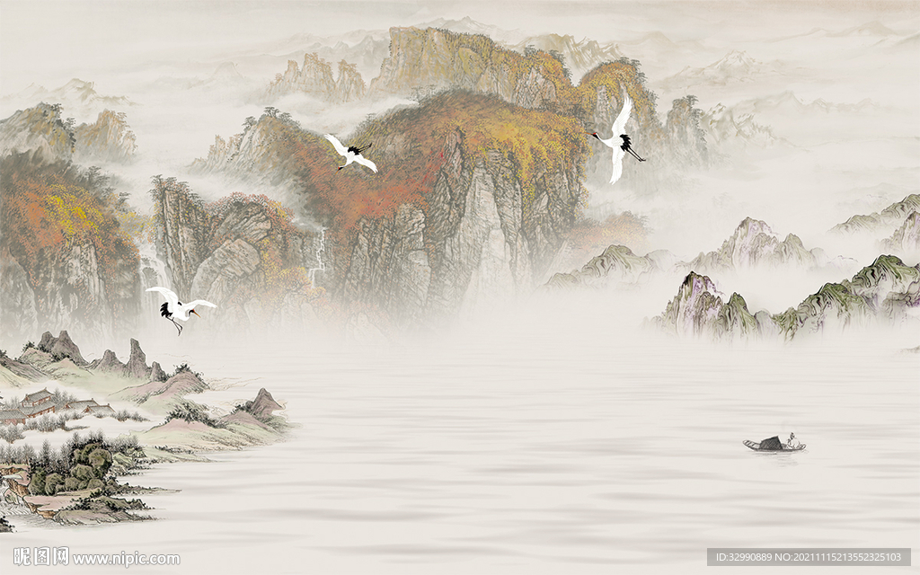 极简风景山水墙画 TIF分层