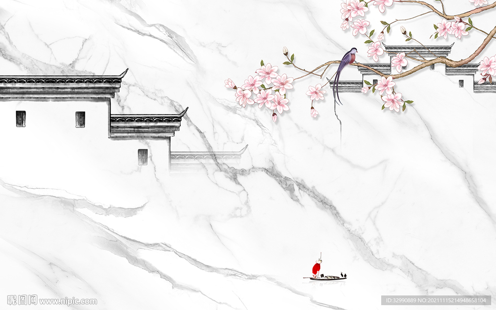 徽派风景山水墙画 TIF分层