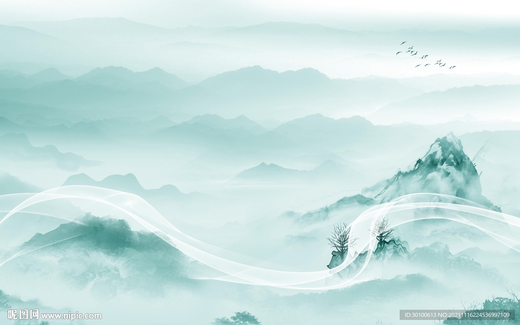 中式 意境画山水 TIF分层图