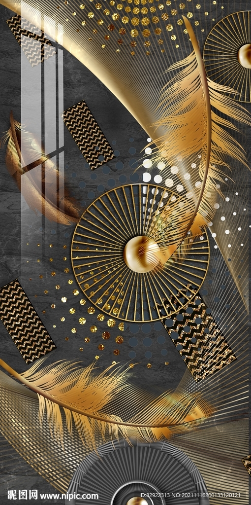 金色羽毛轻奢装饰画