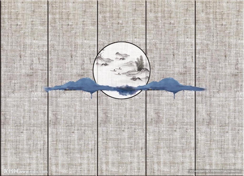 麻布硬包背景墙墙饰新中式