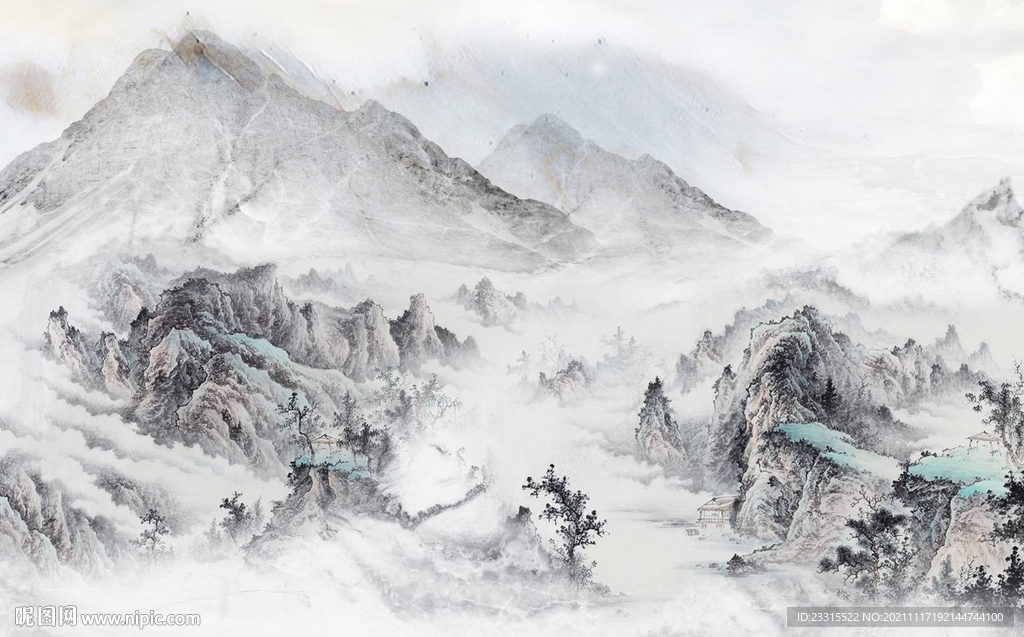 水墨山水新中式背景墙