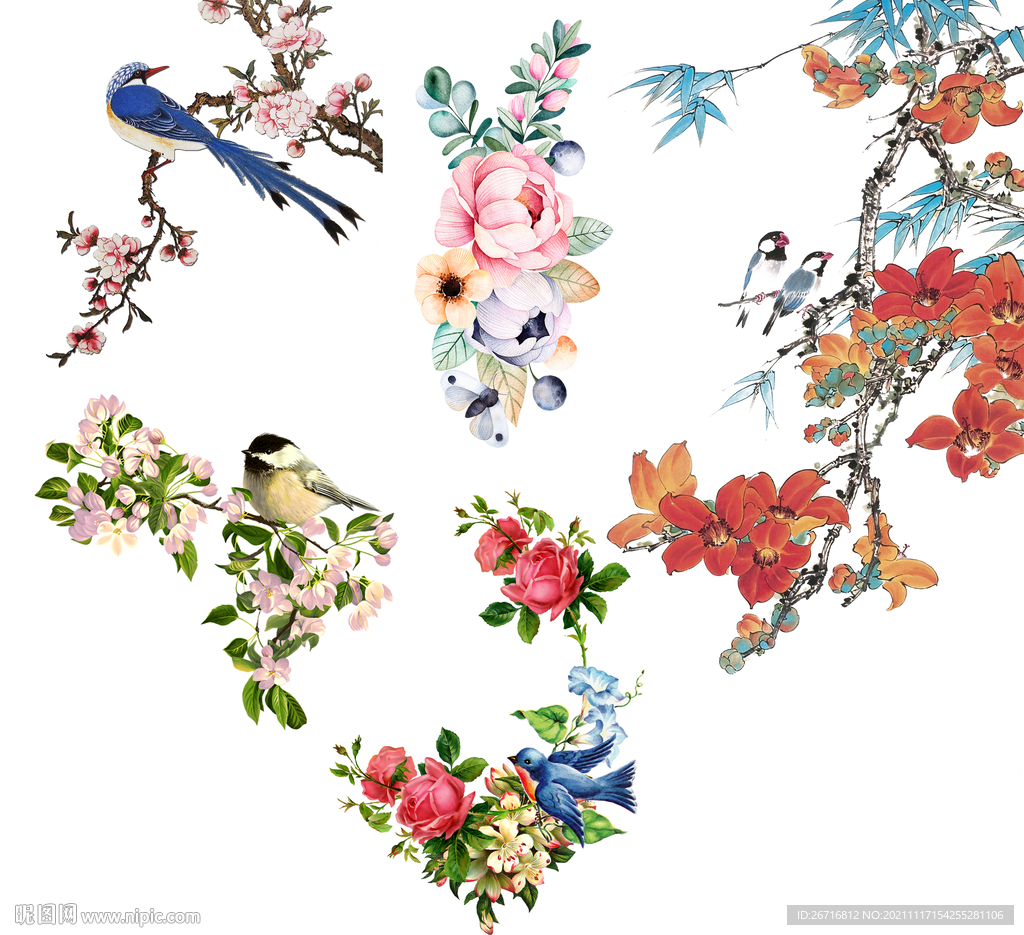 国风 喜鹊 花卉 国画