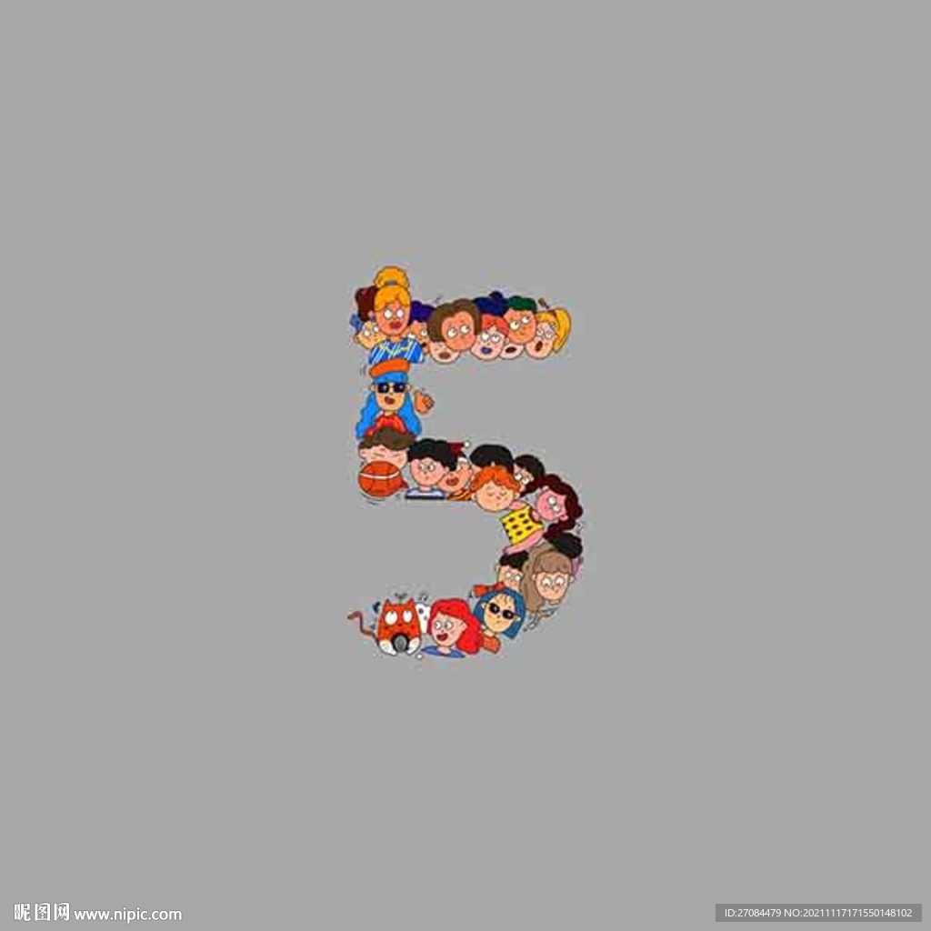 矢量卡通头像数字5班服图案