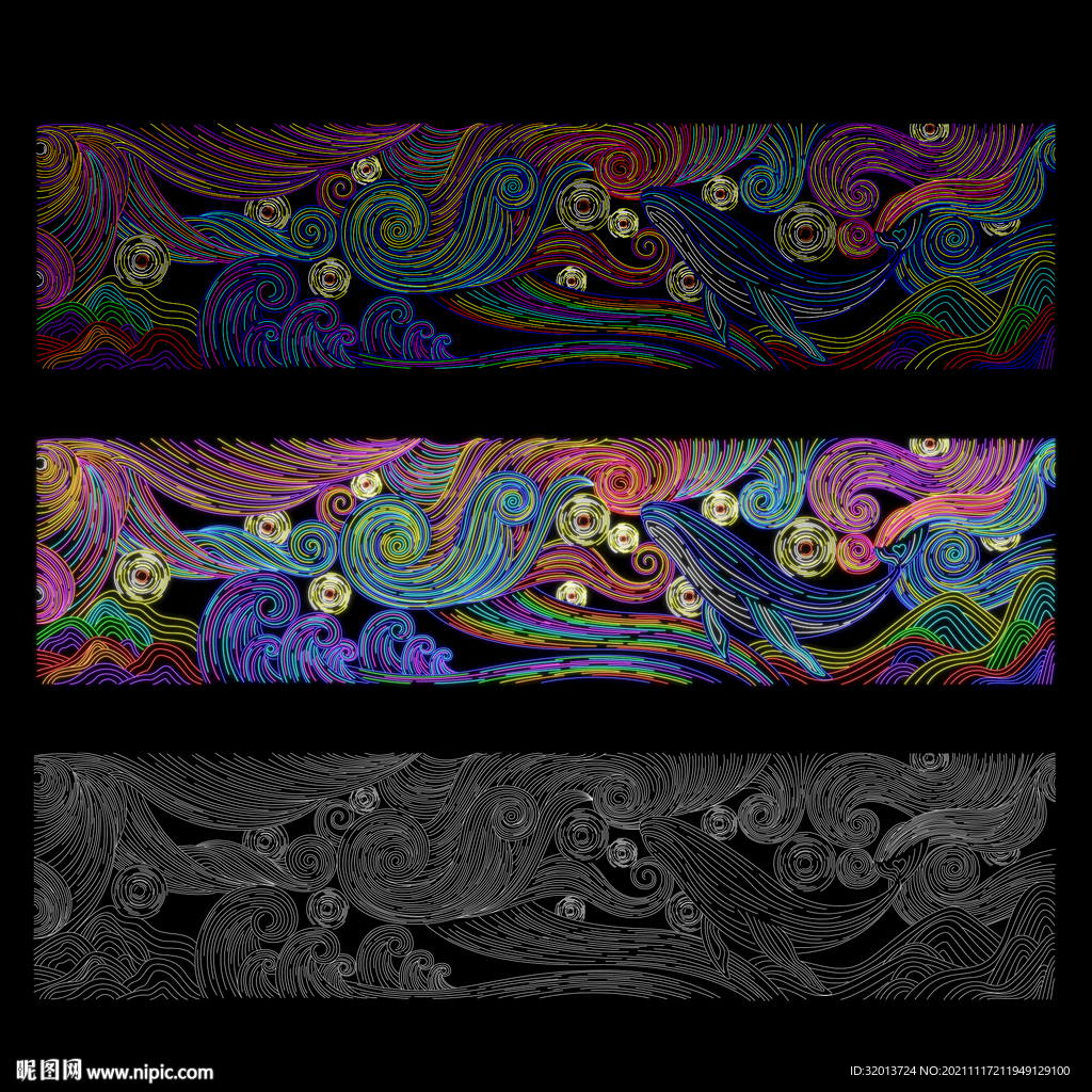 矢量AI线稿星空鲸鱼灯饰画