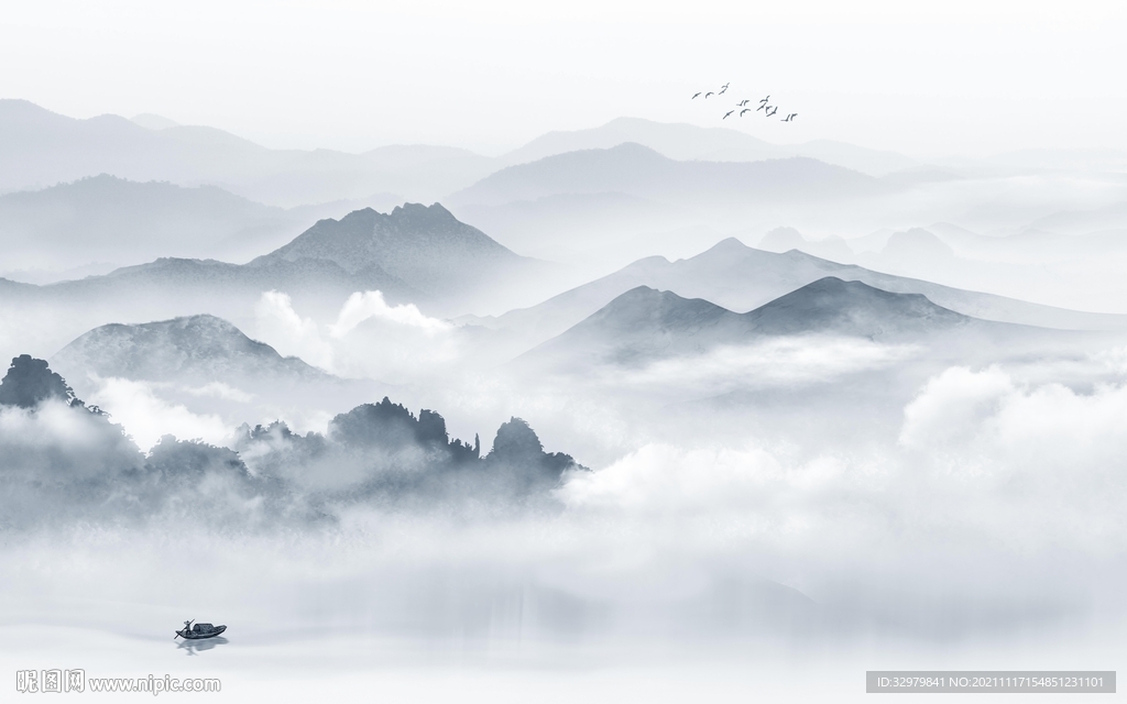 简约 客厅背景山水 TIF分层