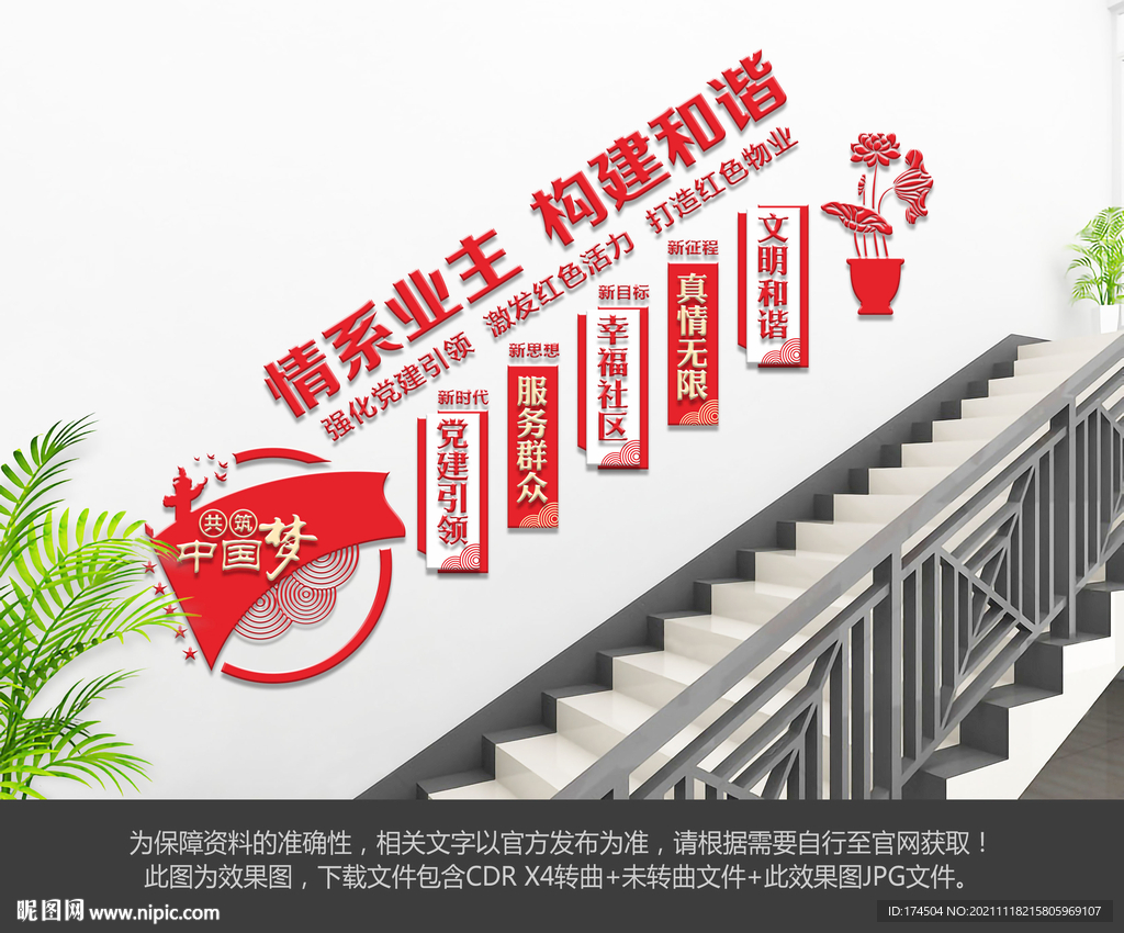 红色物业楼梯文化墙