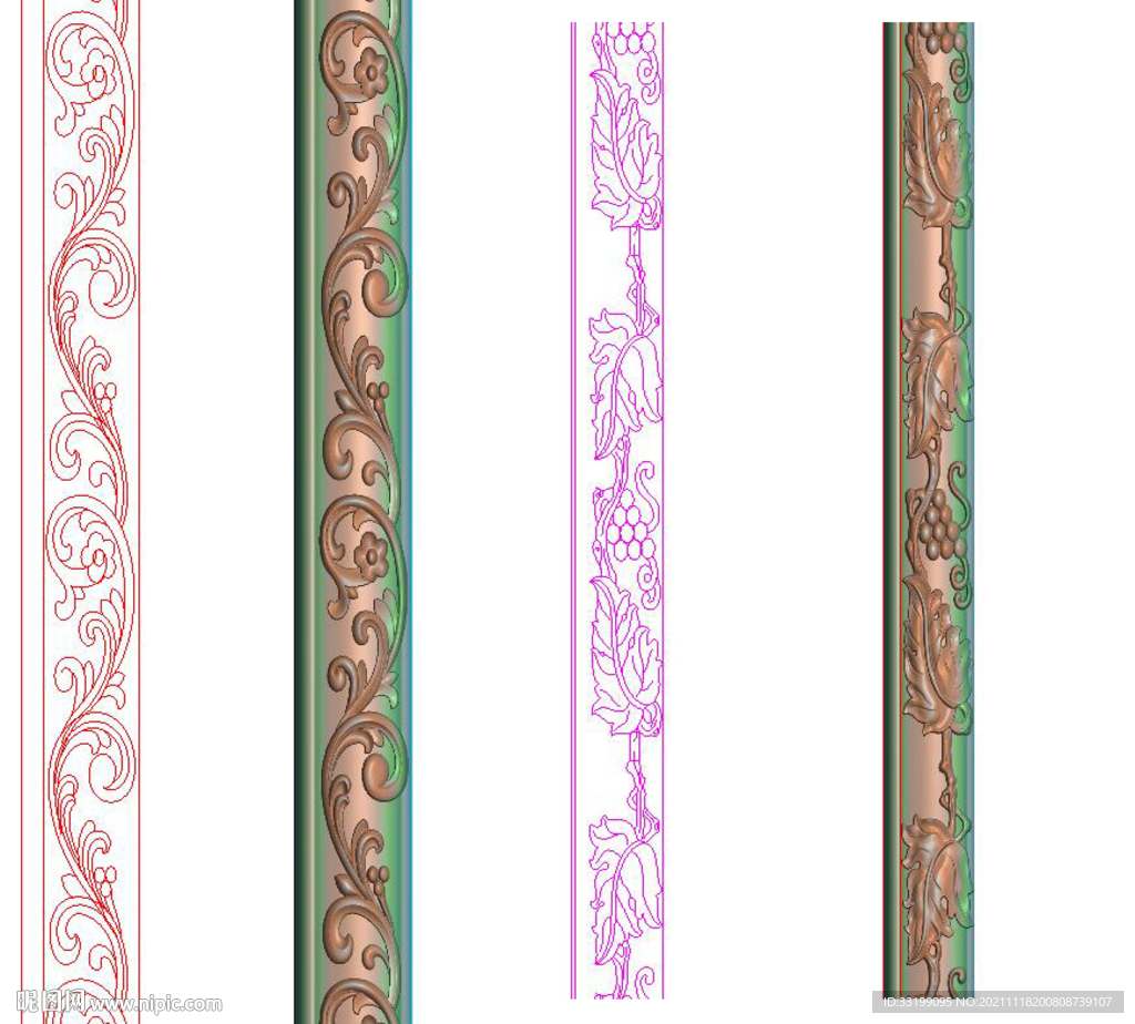 洋花葡萄线条脚线精雕图灰度图