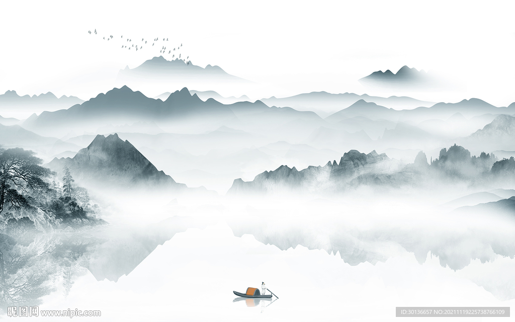 大气 山水背景墙画 TIF分层
