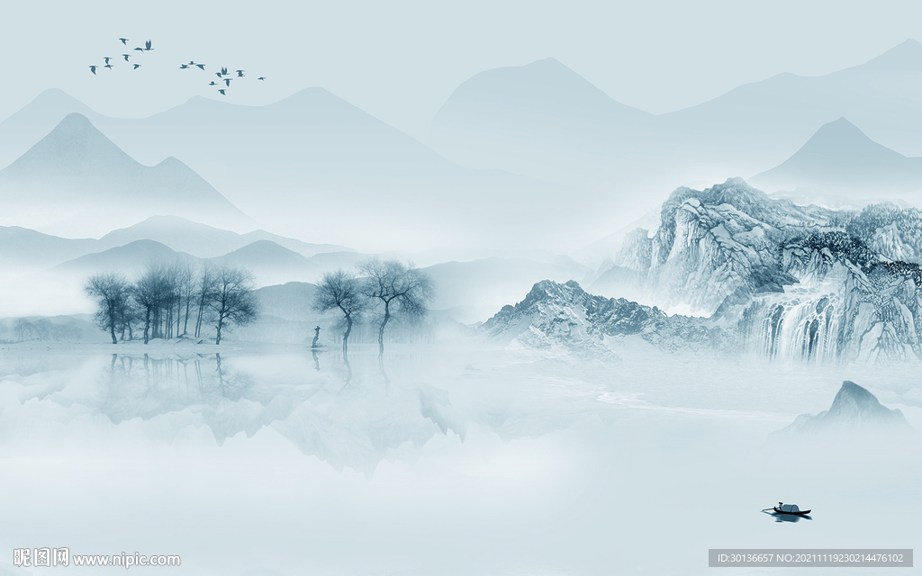 高清 山水背景墙画 TIF分层